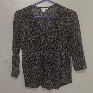 H&M Black Button-Down Floral Blouse